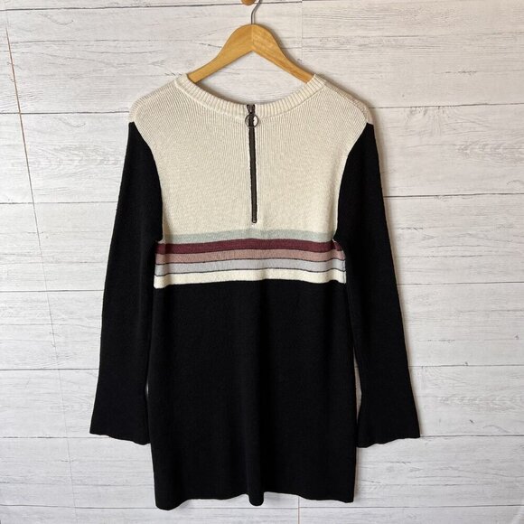 Free People Sweater Dress Womens Size Medium Black Colorblock Swit Linen Blend - Picture 13 of 16